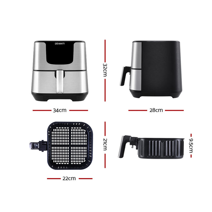 Premum LCD 7L Oil Free Air Fryer | 1700W All In One Bake Grill Toast Cook and Fry Machine - Stainless Steel