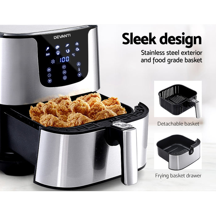 Premum LCD 7L Oil Free Air Fryer | 1700W All In One Bake Grill Toast Cook and Fry Machine - Stainless Steel