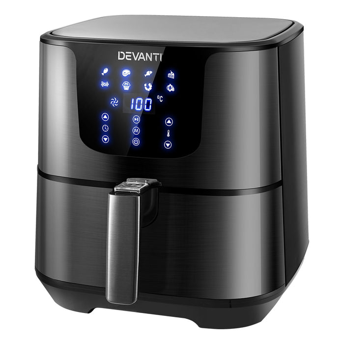 Premum LCD 7L Oil Free Air Fryer | 1700W All In One Bake Grill Toast Cook and Fry Machine - Black
