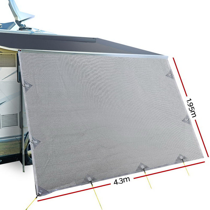 4.3M Roll Out Awning | Caravan Privacy Screen Sun Shade Protection - Grey