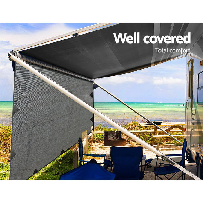 4.9M Roll Out Awning | Caravan Privacy Screen Sun Shade Protection - Grey