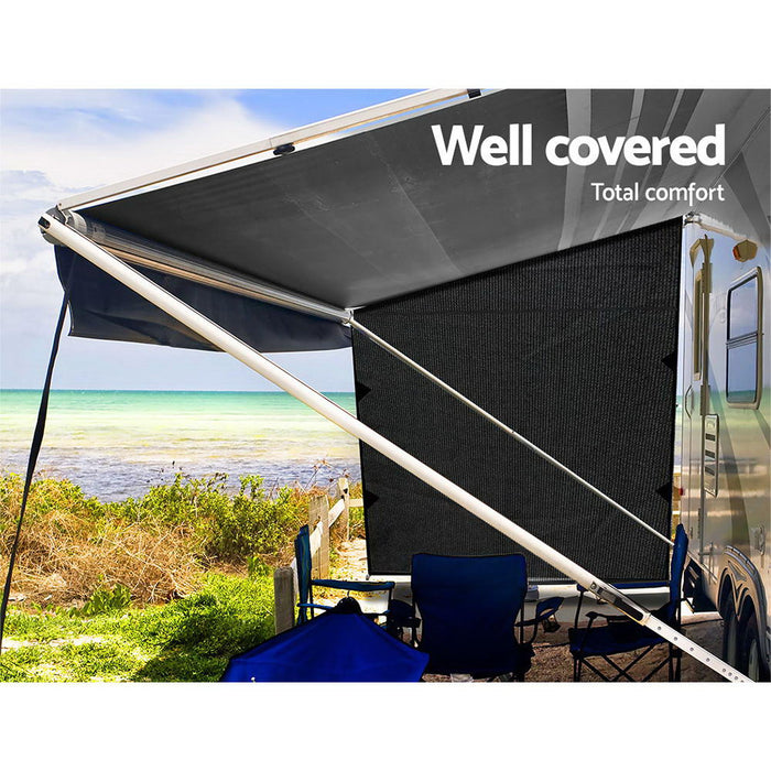 2.2M Roll Out Awning | Caravan Privacy Screen Sun Shade Protection - Black