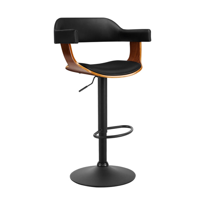 Premium Retro Curved 62cm - 82cm Gas Lift PU Leather Barstool - Black and Wood