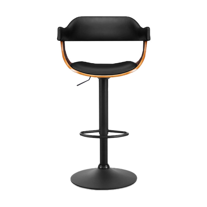 Premium Retro Curved 62cm - 82cm Gas Lift PU Leather Barstool - Black and Wood