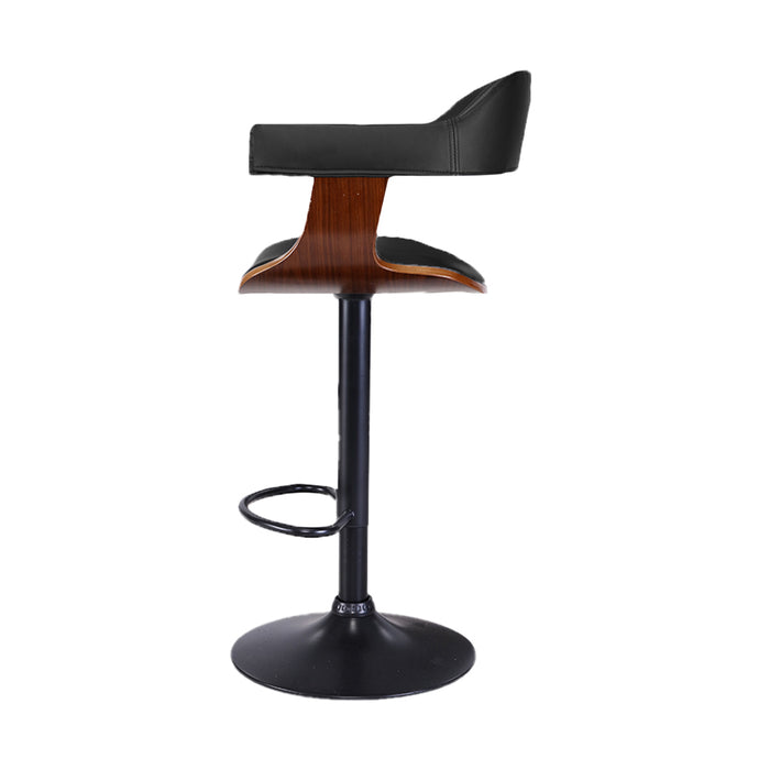 Premium Retro Curved 62cm - 82cm Gas Lift PU Leather Barstool - Black and Wood
