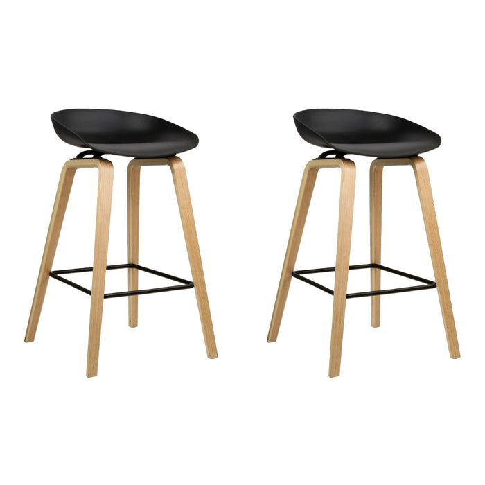 Set of 2 Julia Wooden Square Footrest Bar Stools in Wood and  Black