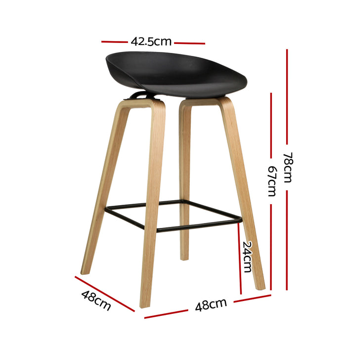 Set of 2 Julia Wooden Square Footrest Bar Stools in Wood and  Black