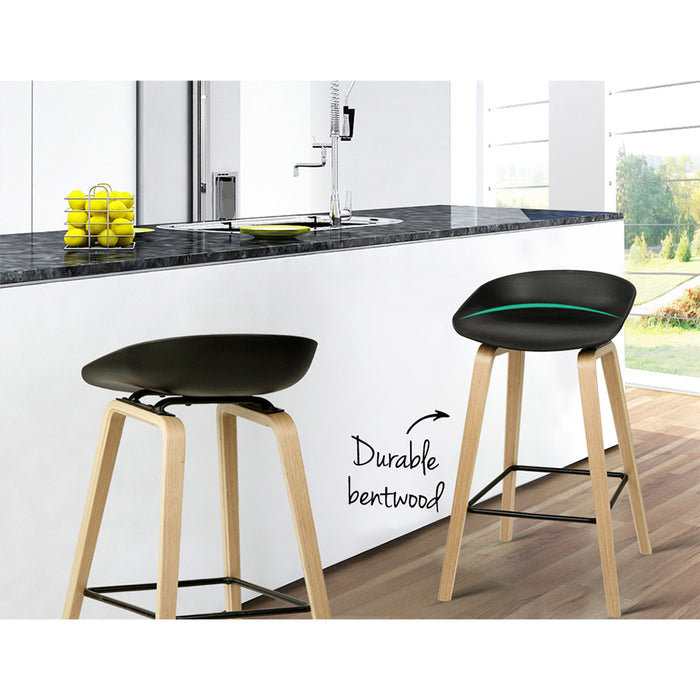 Set of 2 Julia Wooden Square Footrest Bar Stools in Wood and  Black