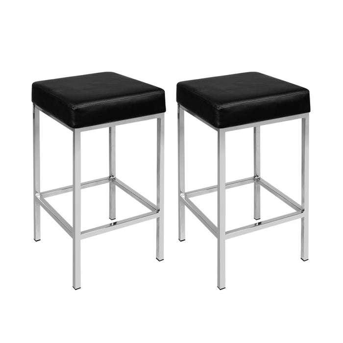 Set of 2 Squareset Modern 69cm PU Leather Barstools in Black and Chrome