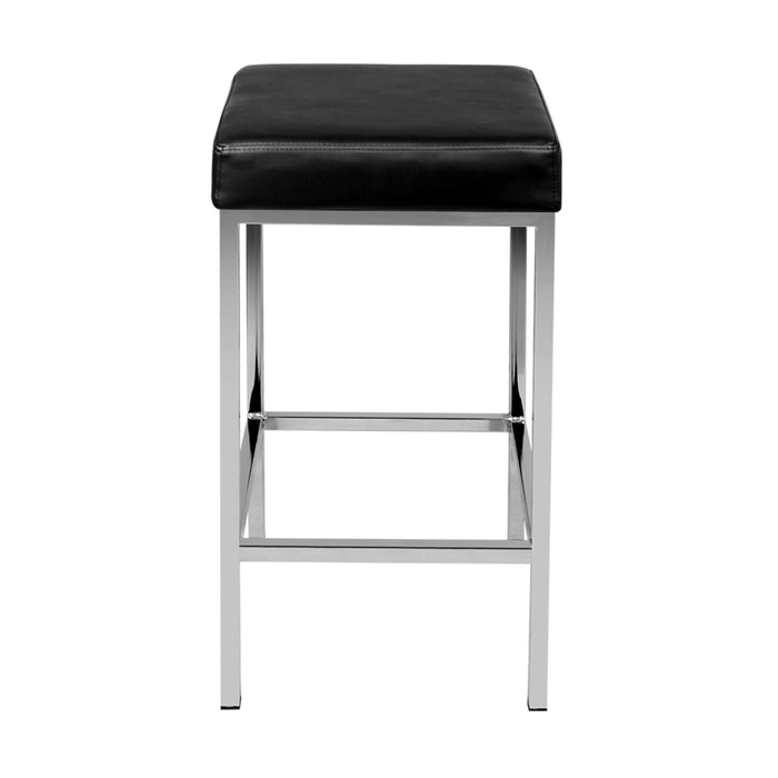 Set of 2 Squareset Modern 69cm PU Leather Barstools in Black and Chrome