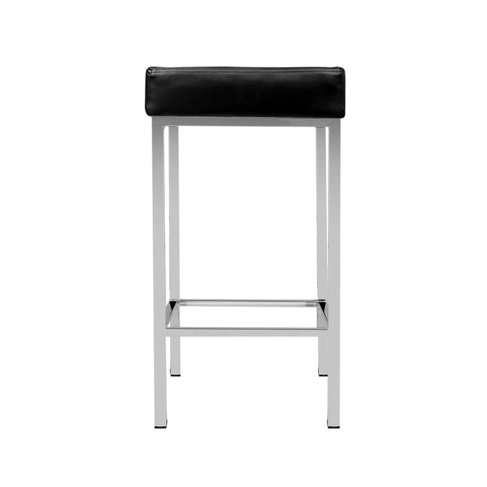 Set of 2 Squareset Modern 69cm PU Leather Barstools in Black and Chrome