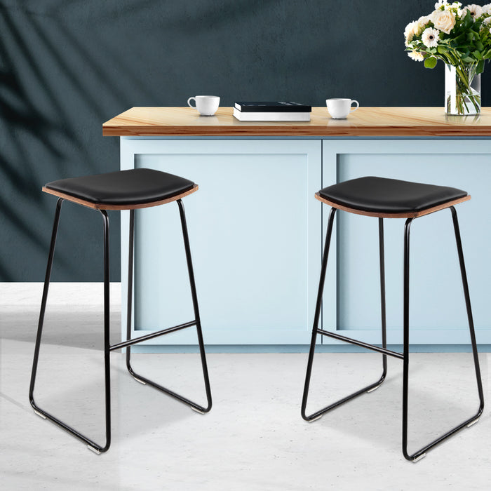 Set of 2 Premium Backless PU Leather 76cm Barstools in Black