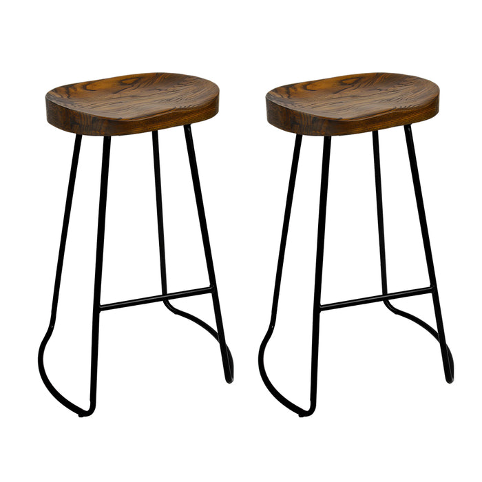 Set of 2 Premium Retro Elm Wood 75cm Barstools in Black
