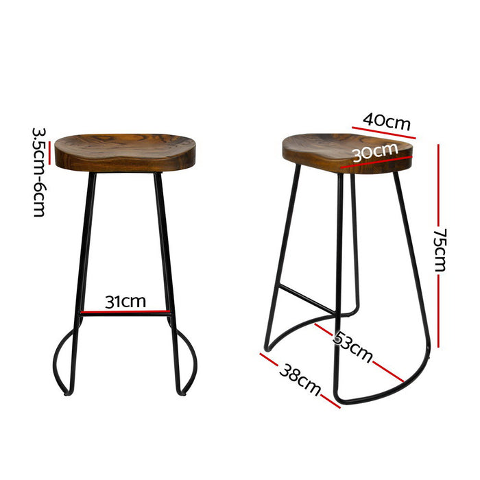 Set of 2 Premium Retro Elm Wood 75cm Barstools in Black