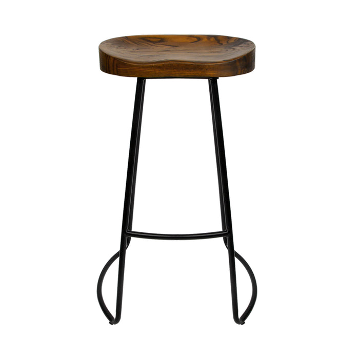 Set of 2 Premium Retro Elm Wood 75cm Barstools in Black