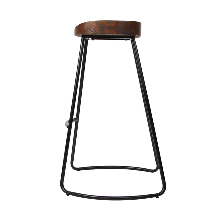 Set of 2 Premium Retro Elm Wood 75cm Barstools in Black