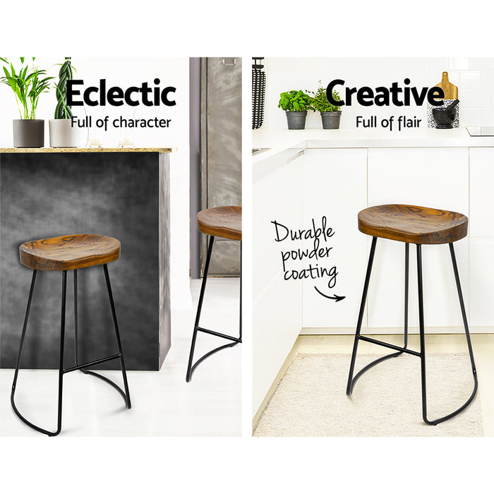 Set of 2 Premium Retro Elm Wood 75cm Barstools in Black
