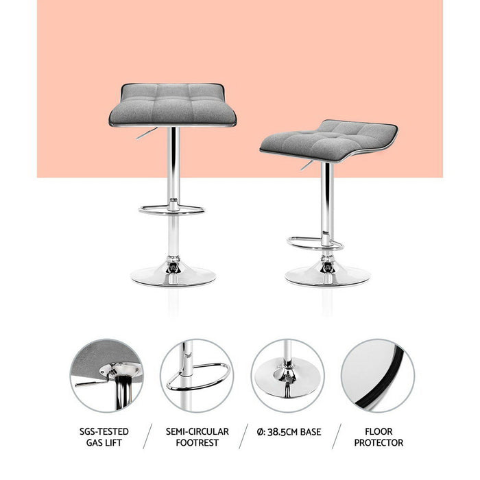 Set of 2 Pierro Premium Slim Modern Fabric 68~81cm Barstools in Grey Chrome
