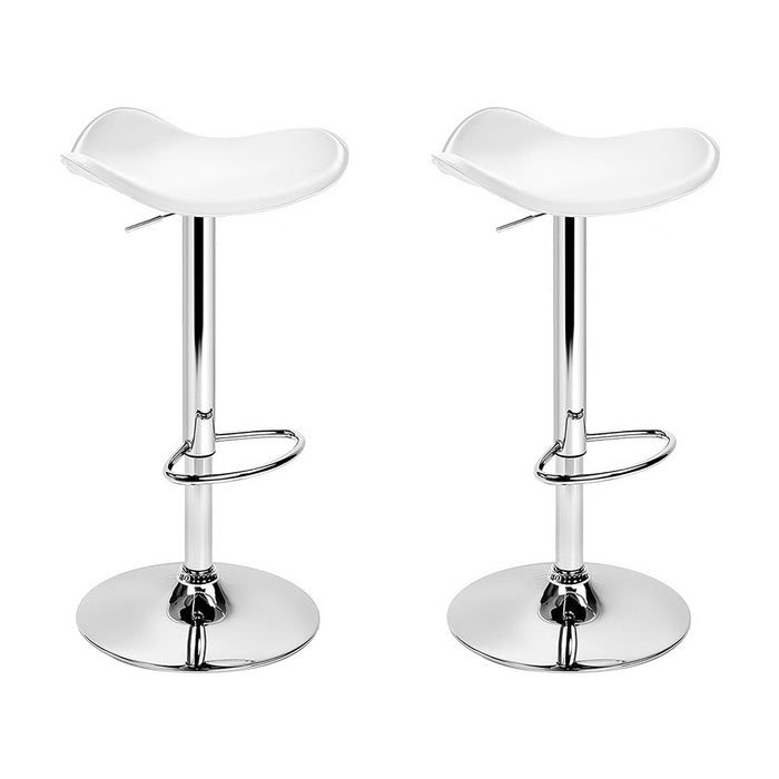 Set of 2 Abruzzo Modern Gas Lift PU Leather Barstools in White and Chrome