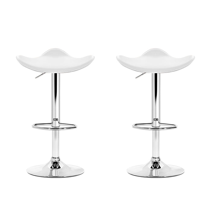 Set of 2 Abruzzo Modern Gas Lift PU Leather Barstools in White and Chrome