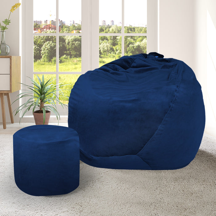 Ottoman Bean Bag Chair Cover Home Game Seat Lazy Sofa Cover Large With Foot Stool