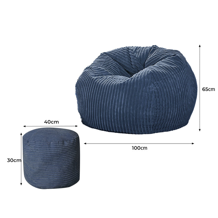 Ottoman Bean Bag Chair Cover Home Game Seat Lazy Sofa Cover Large With Foot Stool