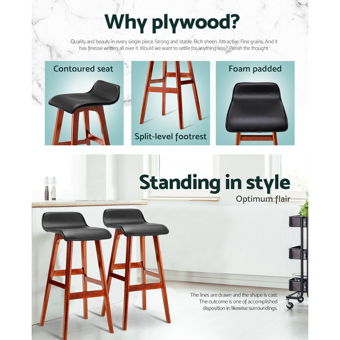 Set of 2 Premium Wave 74cm Footrest Barstools in Black