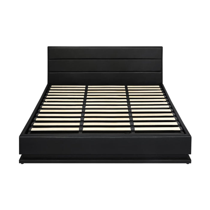 Carlo Supreme PU Leather LED Frame Gas Lift Storage Bed | Black LED Bed Frame | 3 Sizes