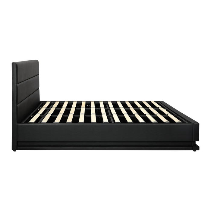 Carlo Supreme PU Leather LED Frame Gas Lift Storage Bed | Black LED Bed Frame | 3 Sizes