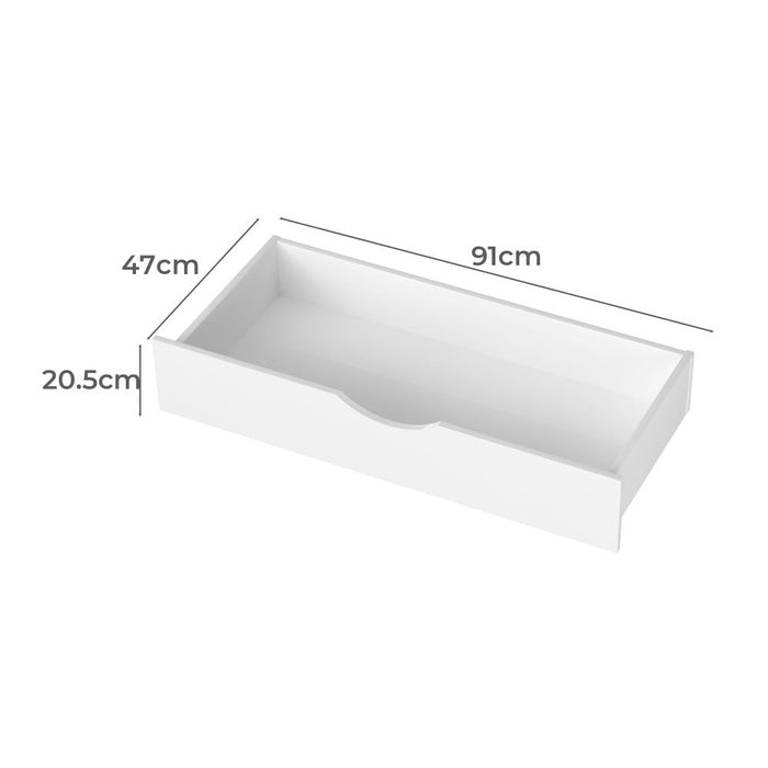 Set of Space Saving Bed Frame Storage Drawers | Wheel Slider Timber Trundle for Wooden Bed Frame Base in White