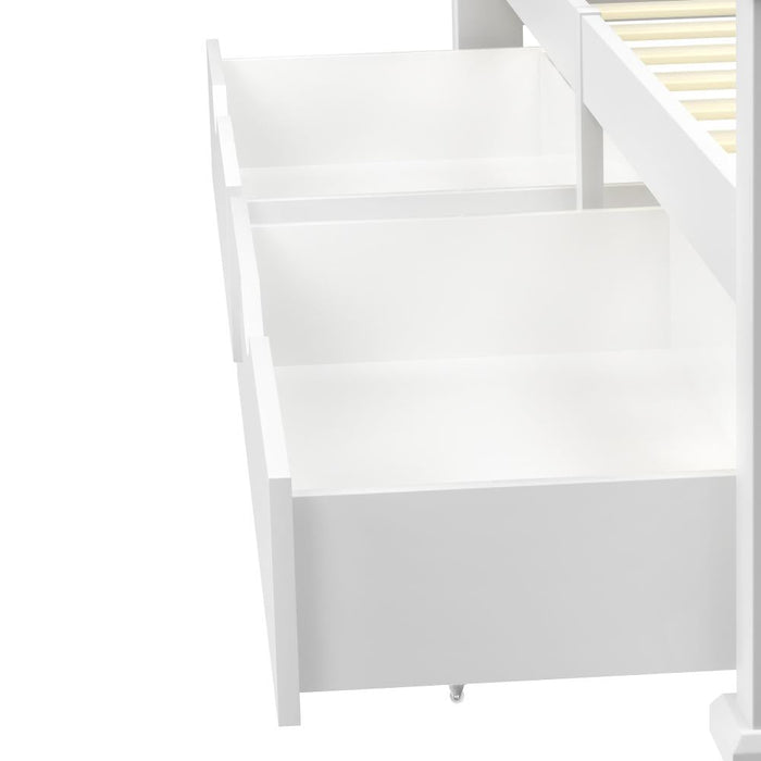 Set of Space Saving Bed Frame Storage Drawers | Wheel Slider Timber Trundle for Wooden Bed Frame Base in White