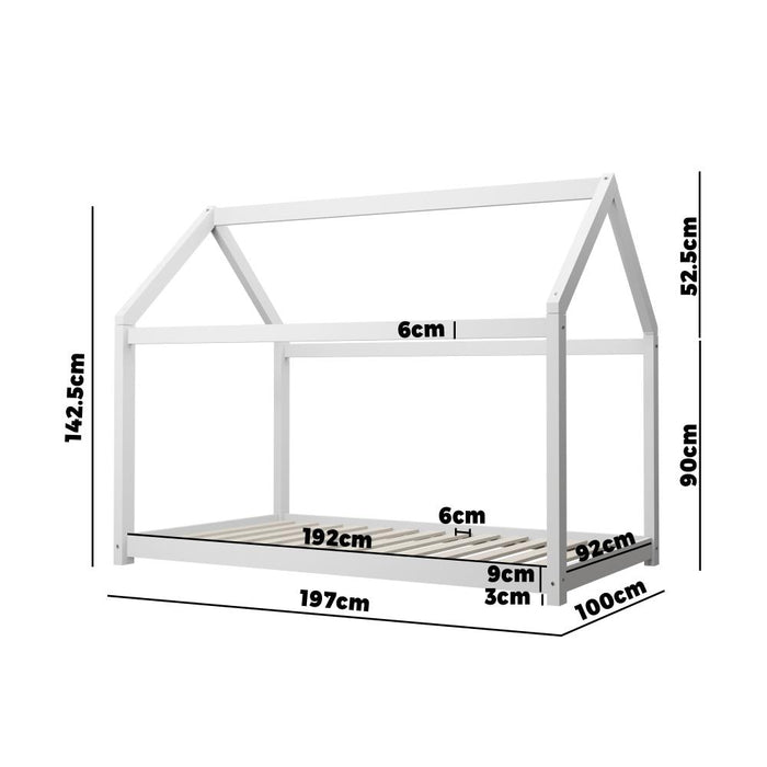 Funzee Kids House Style Canopy Bed in Single Size | White Kids Low Lie Platform Bed
