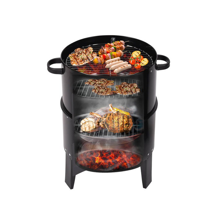Grillz 3 in1 Charcoal BBQ Grill Smoker | Portable Outdoor Barbecue Roaster