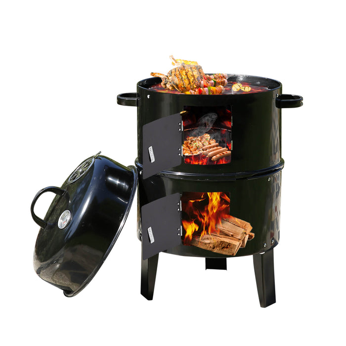 Grillz 3 in1 Charcoal BBQ Grill Smoker | Portable Outdoor Barbecue Roaster