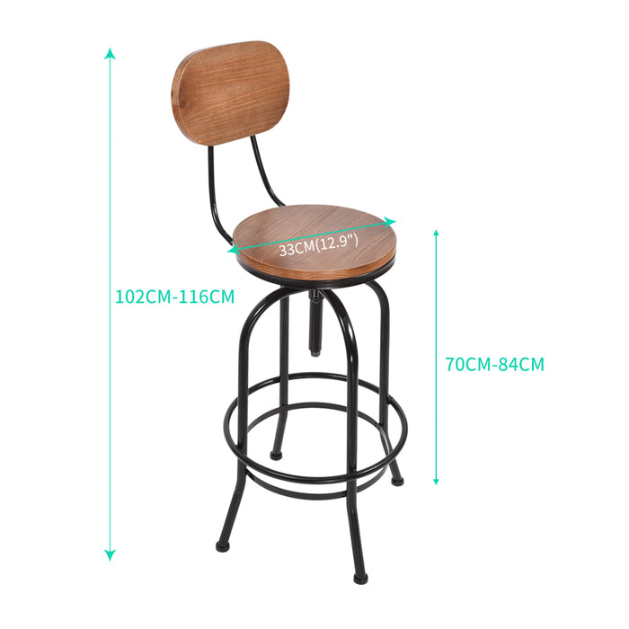 Set of Two Vintege Industrial Bar Stools | Wooden Swivel Kitchen Barstools in Black