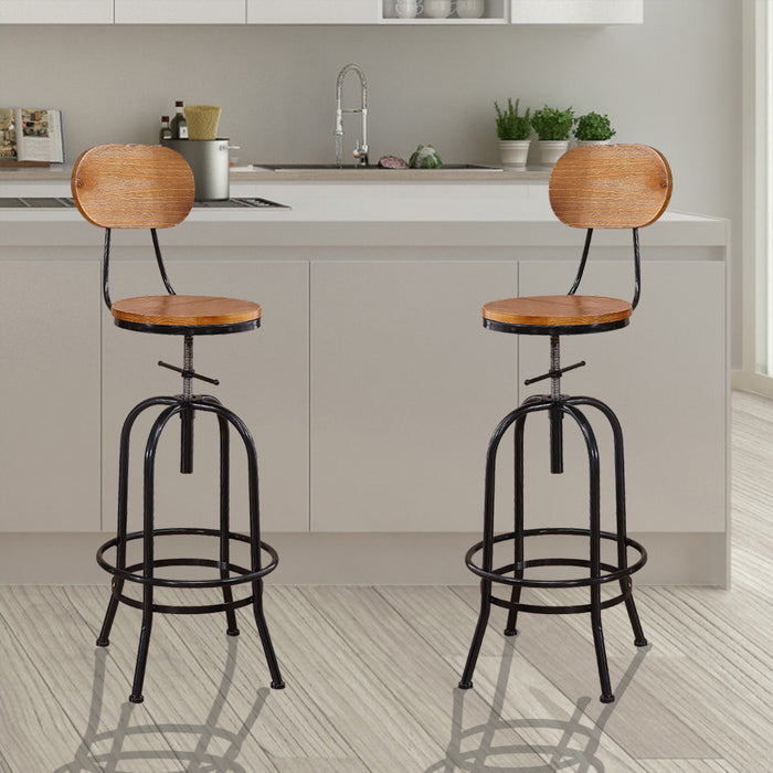 Set of Two Vintege Industrial Bar Stools | Wooden Swivel Kitchen Barstools in Black