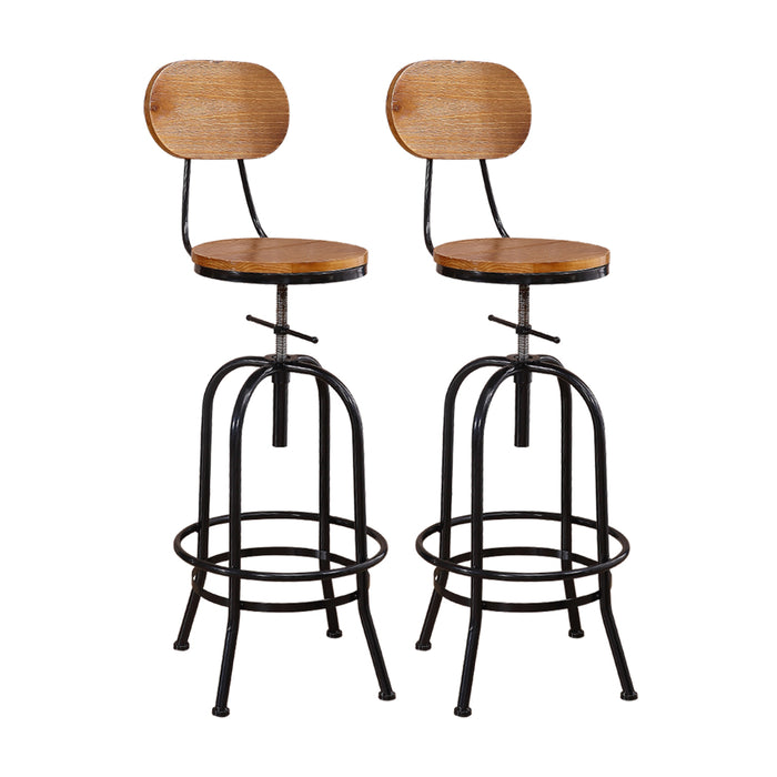 Set of Two Vintege Industrial Bar Stools | Wooden Swivel Kitchen Barstools in Black