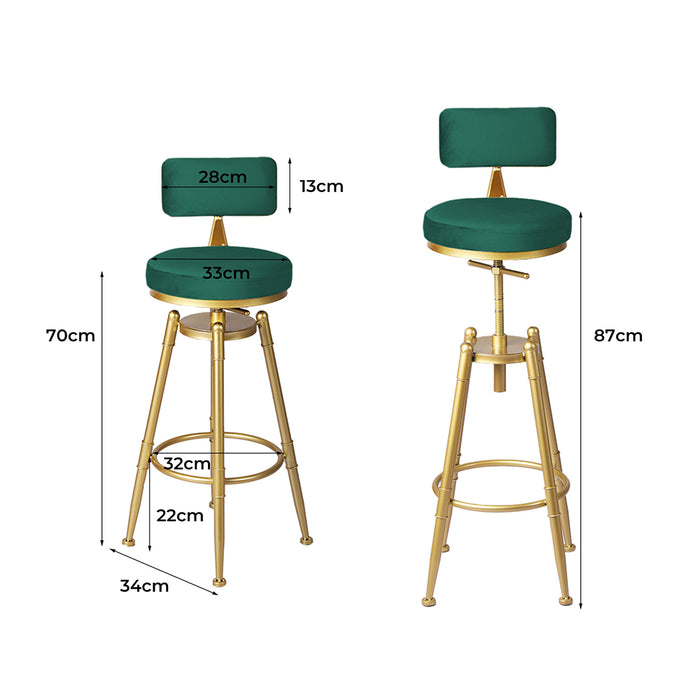 Natiq Gas Lift Velvet Bar Stool | Kitchen Swivel Barstools in Gold