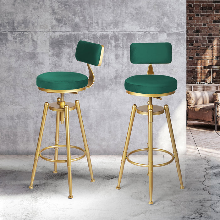 Natiq Gas Lift Velvet Bar Stool | Kitchen Swivel Barstools in Gold