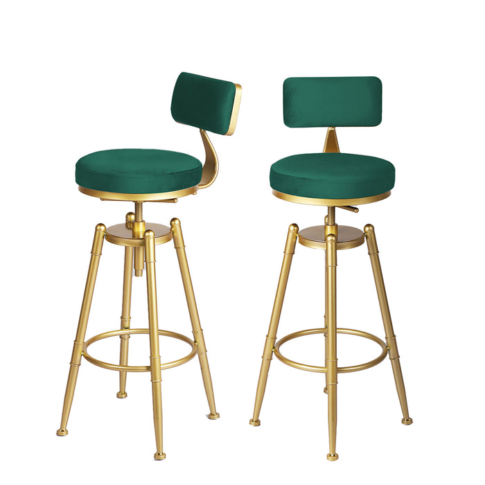 Natiq Gas Lift Velvet Bar Stool | Kitchen Swivel Barstools in Gold