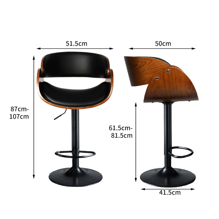 Gulieta Gas Lift Wooden Bar Stool | Kitchen Swivel Barstools in Black