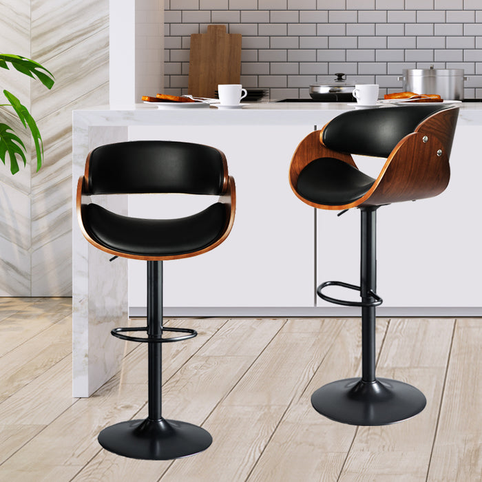 Gulieta Gas Lift Wooden Bar Stool | Kitchen Swivel Barstools in Black