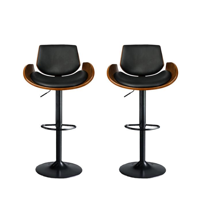 Cartia 1x Gas Lift Wooden Bar Stool | Kitchen Swivel Barstool in Black