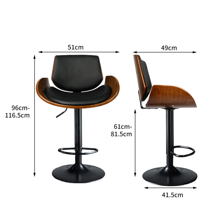 Cartia 1x Gas Lift Wooden Bar Stool | Kitchen Swivel Barstool in Black
