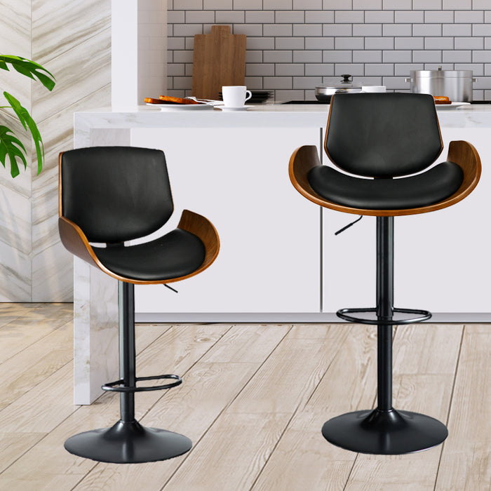 Cartia 1x Gas Lift Wooden Bar Stool | Kitchen Swivel Barstool in Black