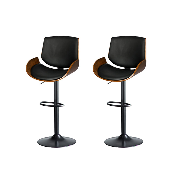 Cartia 1x Gas Lift Wooden Bar Stool | Kitchen Swivel Barstool in Black