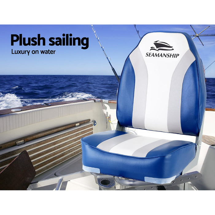 Set of Two Folding Boat Seats | All Weather Swivels Marine Seats Grey-Blue