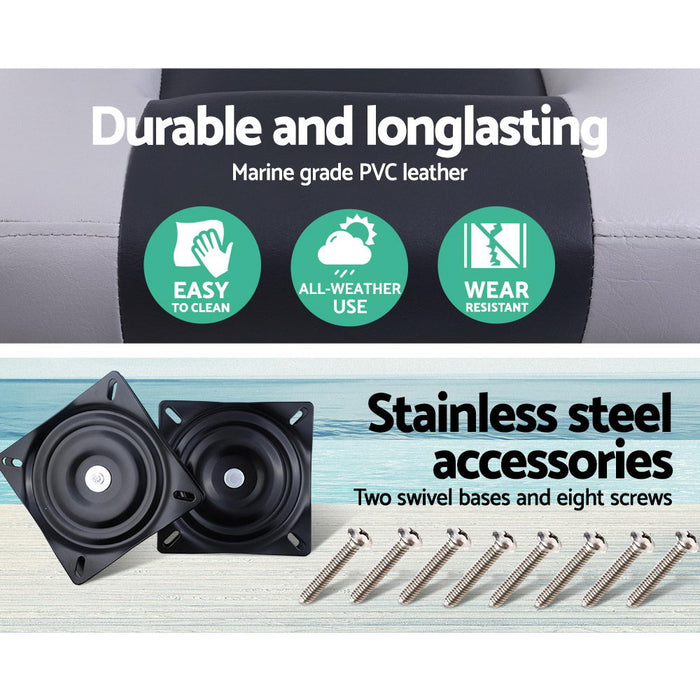 Set of Two Folding Boat Seats | All Weather Swivels Marine Seats Grey-Charcoal