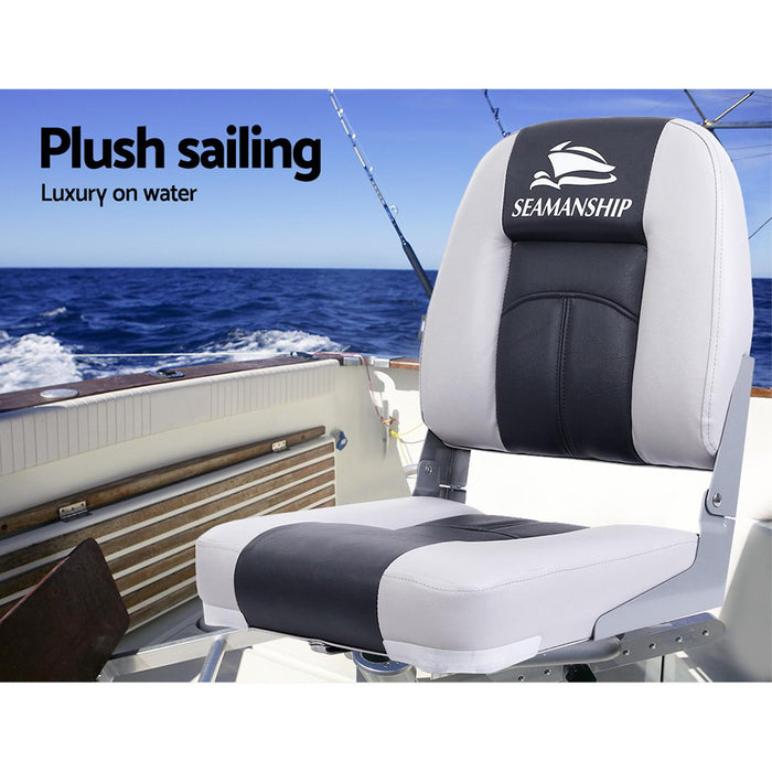 Set of Two Folding Boat Seats | All Weather Swivels Marine Seats Grey-Charcoal