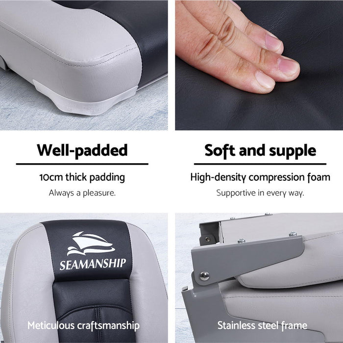 Set of Two Folding Boat Seats | All Weather Swivels Marine Seats Grey-Charcoal